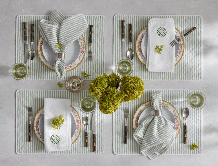 Matouk Matteo Seersucker Napkins at Fig Linens and Home - Table Lifestyle 1