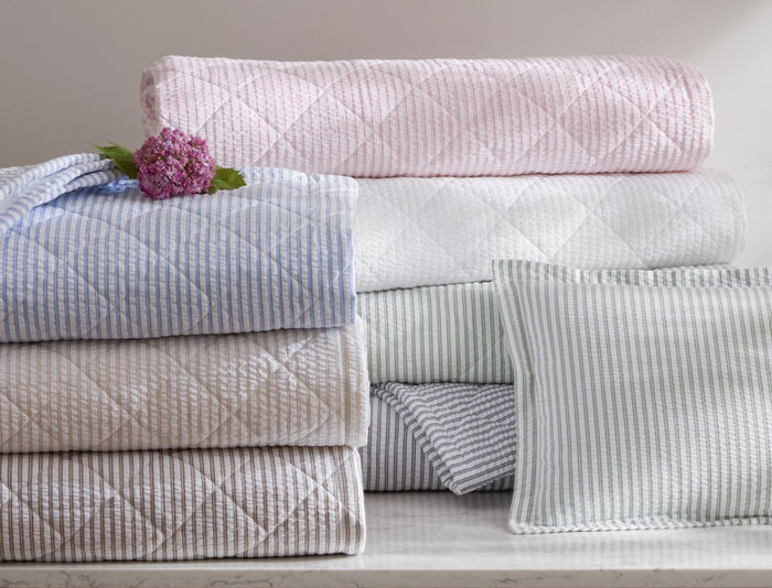 Matouk Matteo Quilted Seersucker Bedding Stack at Fig Linens and Home