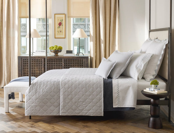 Matouk Matteo Quilted Seersucker Bedding at Fig Linens and Home | Lifestyle 1