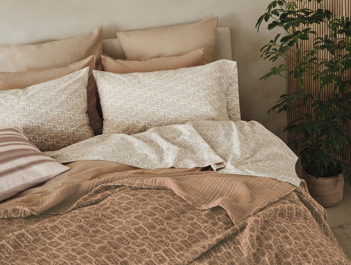 Coyuchi Mirada Fawn Chrysanthemum Organic Matelasse Coverlet at Fig Linens and Home - Lifestyle 1
