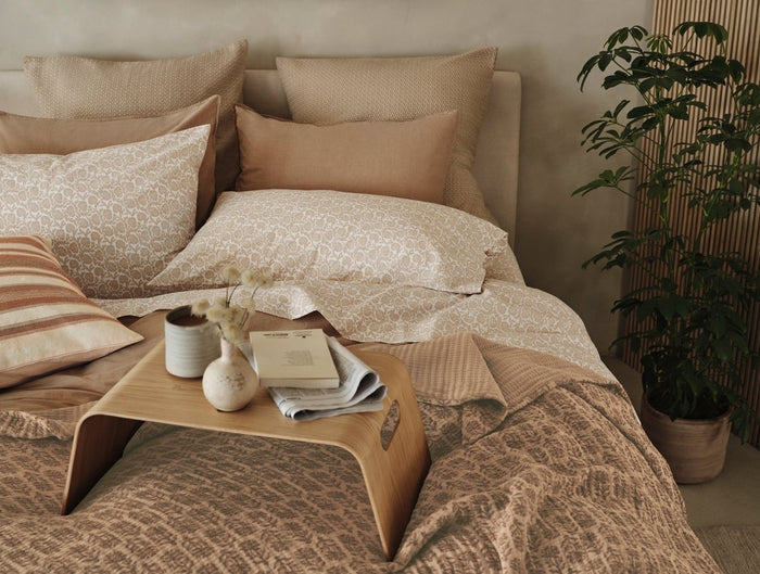 Coyuchi Mirada Fawn Chrysanthemum Organic Matelasse Blanket at Fig Linens and Home - Lifestyle 2