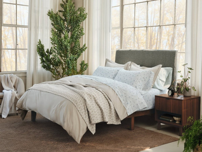 Coyuchi Mirada Sand Chrysanthemum Organic Matelasse at Fig Linens and Home - Lifestyle View 1