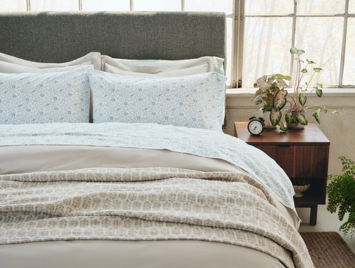 Coyuchi Mirada Sand Chrysanthemum Organic Matelasse at Fig Linens and Home - Lifestyle View 2