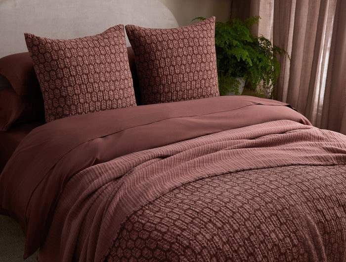 Mirada Organic Matelasse Plum Blossom Chrysanthemum Sham Styled Room View 2 | Coyuchi at Fig Linens and Home