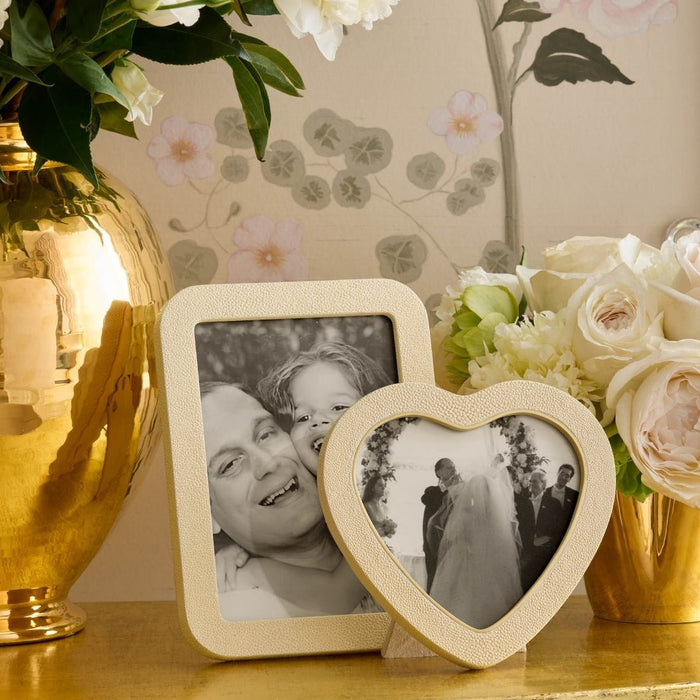 AERIN Modern Shagreen Frame in Cream in 5x7 at Fig Linens and Home - Lifestyle