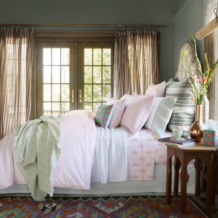 Lifestyle of Nirvi Lotus Pink Organic Cotton Sheets by John Robshaw at Fig Linens and Home 3