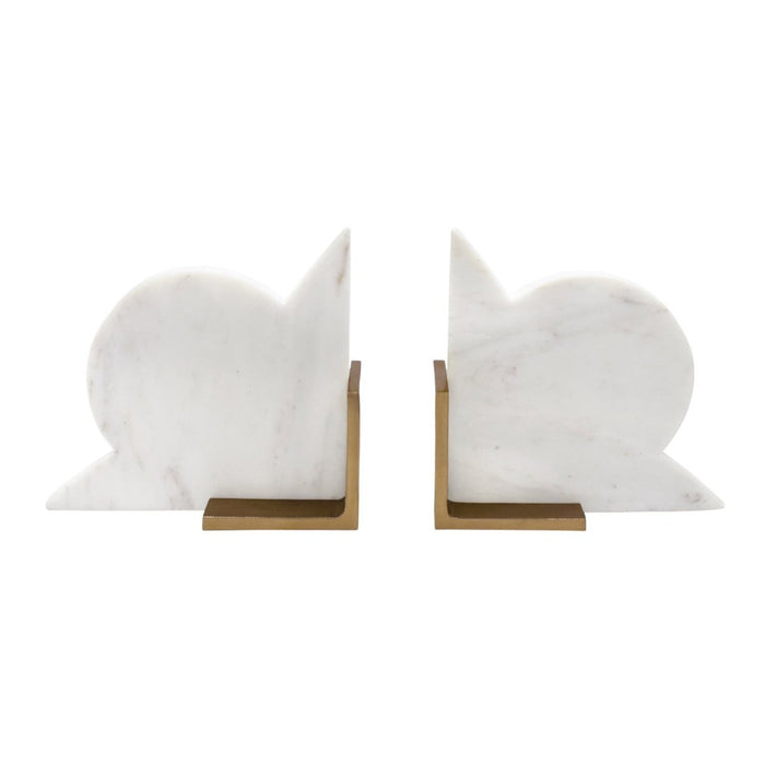Odum Marble Bookends by Worlds Away at Fig Linens and Home | White Marble and Brass-Finish 1