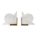 Odum Marble Bookends by Worlds Away at Fig Linens and Home | White Marble and Brass-Finish 1