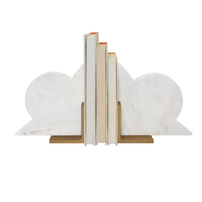 Odum Marble Bookends by Worlds Away at Fig Linens and Home | White Marble and Brass-Finish 2
