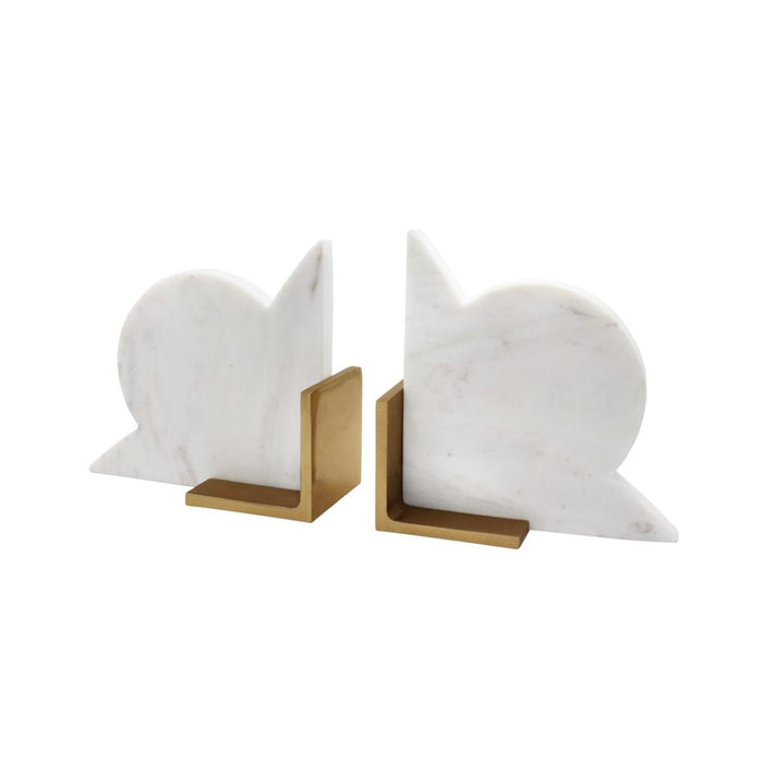 Odum Marble Bookends by Worlds Away at Fig Linens and Home | White Marble and Brass-Finish 4
