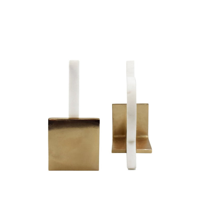 Odum Marble Bookends by Worlds Away at Fig Linens and Home | White Marble and Brass-Finish 5