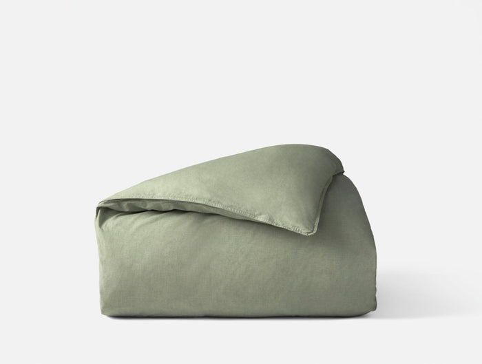 Organic Crinkled Percale Olive Chambray Duvet Cover | Coyuchi at Fig Linens and Home