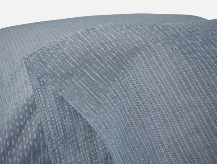 Organic Crinkled Percale Indigo Chambray Stripe Pillowcases 3 | Coyuchi at Fig Linens and Home