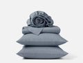 Organic Crinkled Percale Indigo Chambray Stripe Sheet Set | Coyuchi at Fig Linens and Home