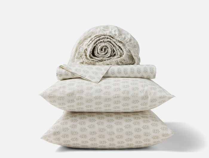 Coyuchi Organic Print Percale Seafoam Chrysanthemum Sheet Sets at Fig Linens and Home