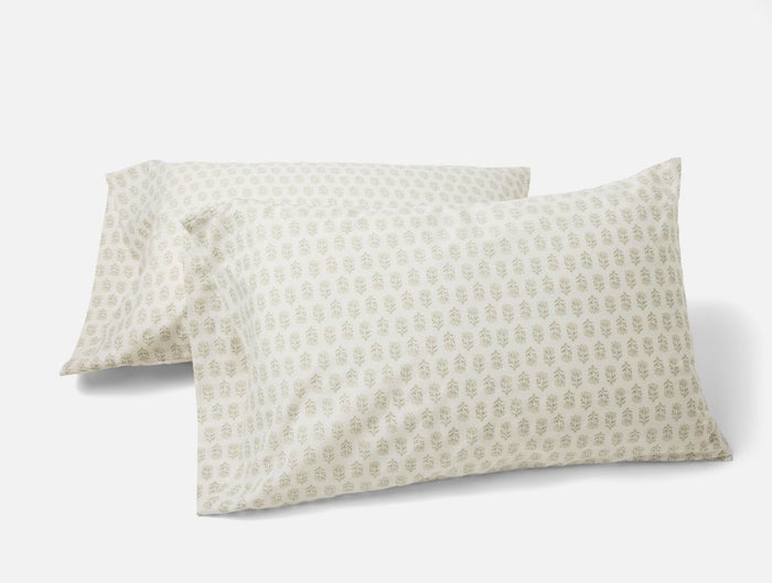 Coyuchi Organic Print Percale Seafoam Chrysanthemum Pillowcases at Fig Linens and Home - View 1