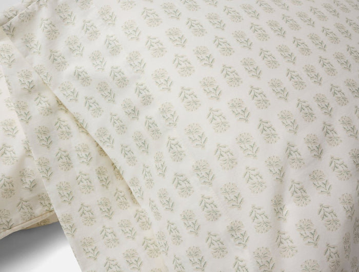 Coyuchi Organic Print Percale Seafoam Chrysanthemum Pillowcases at Fig Linens and Home - View 2