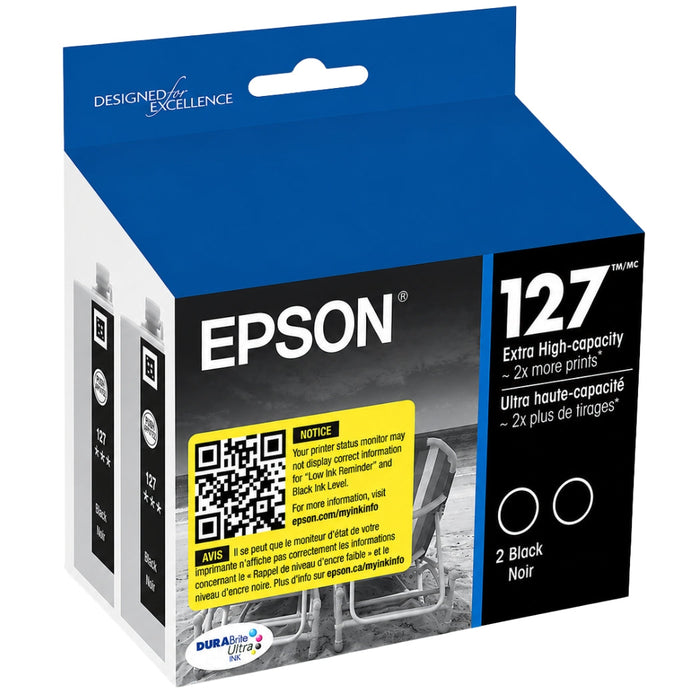 Original Epson 127 Black ink cartridge, 2 Pack
