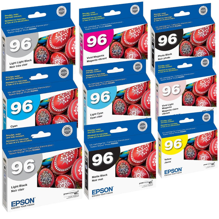 Original Epson 96 Black and Color Ink Cartridges-9 Pack
