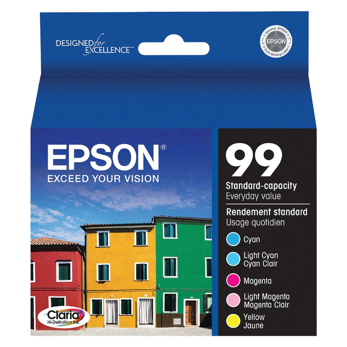 Original Epson T099 Cyan, Light Cyan, Magenta, Light Magenta & Yellow Ink Cartridges-5 Pack