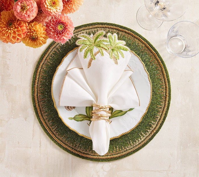 Kim Seybert Palmera Napkins Green and Gold - Set of 4 at Fig Linens and Home - View 2
