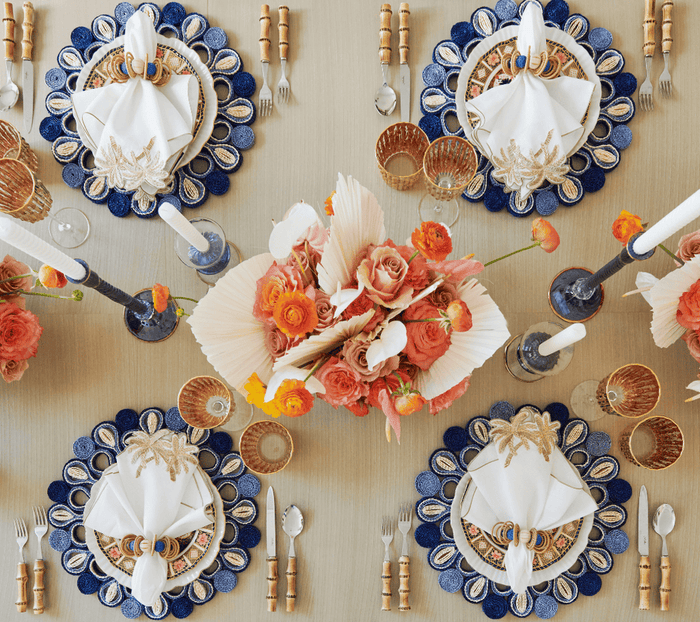 Palmera Napkins in White, Natural & Gold Set of 4 by Kim Seybert at Fig Linens and Home - View 2