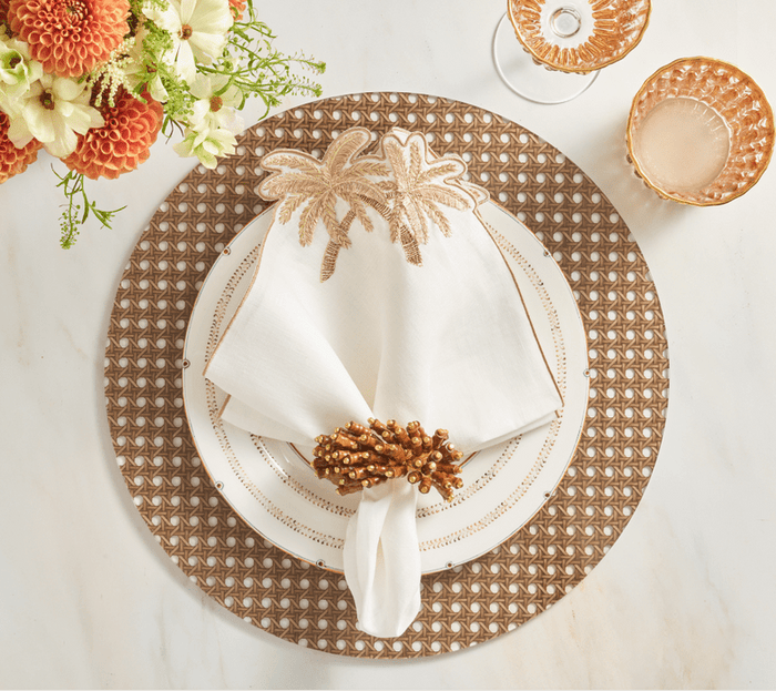 Palmera Napkins in White, Natural & Gold Set of 4 by Kim Seybert at Fig Linens and Home - View 3