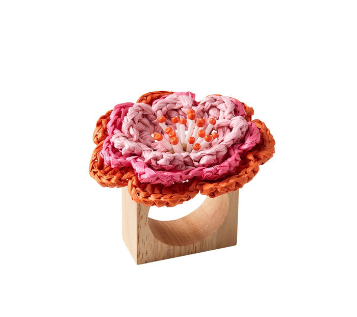 Pareo Napkin Ring in Pink & Orange by Kim Seybert 3" L x 3" W x 2.5" H - Set of 4 Napkin Rings PINK/ORANGE at FIG LINENS AND HOME 1