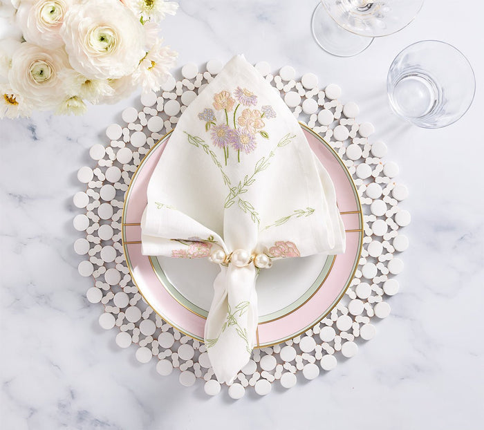 Pearl Drift Napkin Ring in Pearl & Gold Set of 4 by Kim Seybert at Fig Linens and Home 2