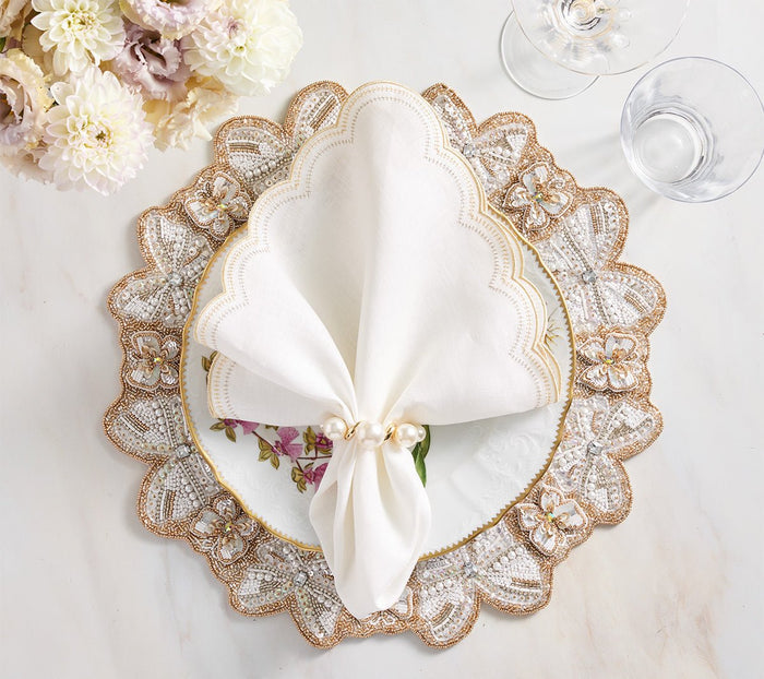 Pearl Drift Napkin Ring in Pearl & Gold Set of 4 by Kim Seybert at Fig Linens and Home 4