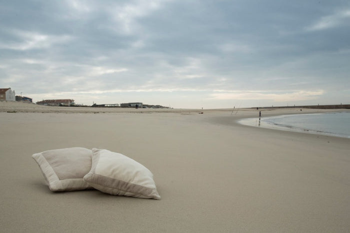 Portofino Beach Towel by Abyss and Habidecor Pillow 20" x 20" Linen 770 at FIG LINENS AND HOME 31