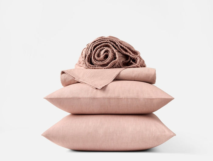 Coyuchi Praline Chambray Organic Crinkled Percale Sheet Sets at Fig Linens and Home