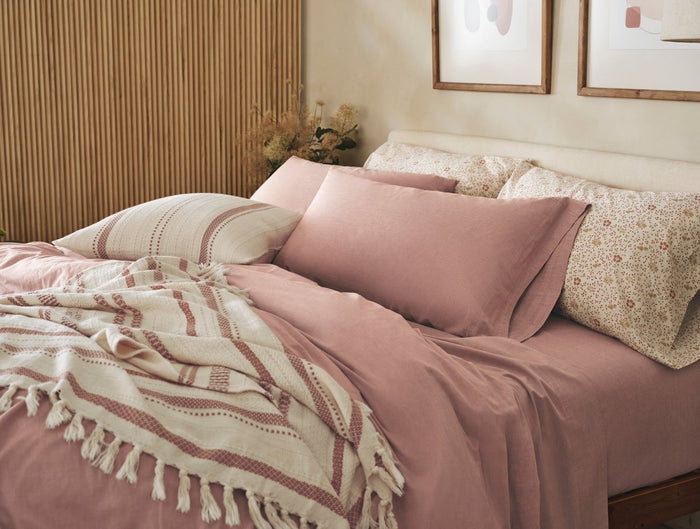 Coyuchi Praline Chambray Organic Crinkled Percale Sheet Sets at Fig Linens and Home - Lifestyle