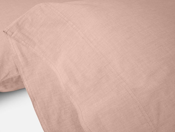 Coyuchi Praline Chambray Organic Crinkled Percale at Fig Linens and Home - Pillowcases Detail