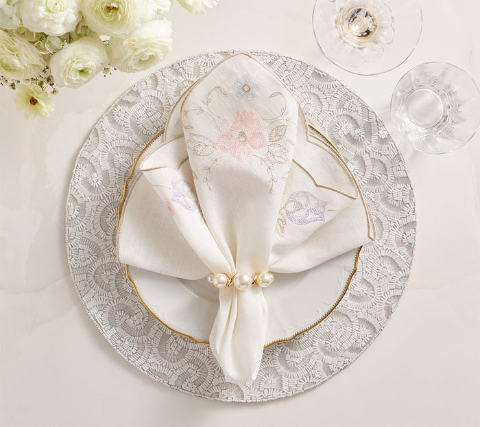 Printemps Napkin in White & Multi Set of 4 by Kim Seybert - Fig Linens and Home