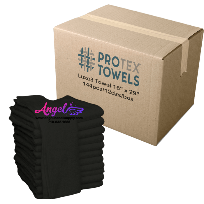 ProTex Luxe3 Towel 16" x 29" - Jet Black (Box of 144) - Angelina Nail Supply NYC