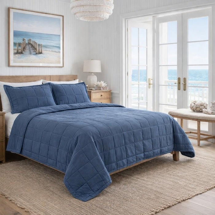 Bedding in Denim Colorway - Ready-to-Bed 2.0 Cotton Canvas Coverlet Set by Ann Gish