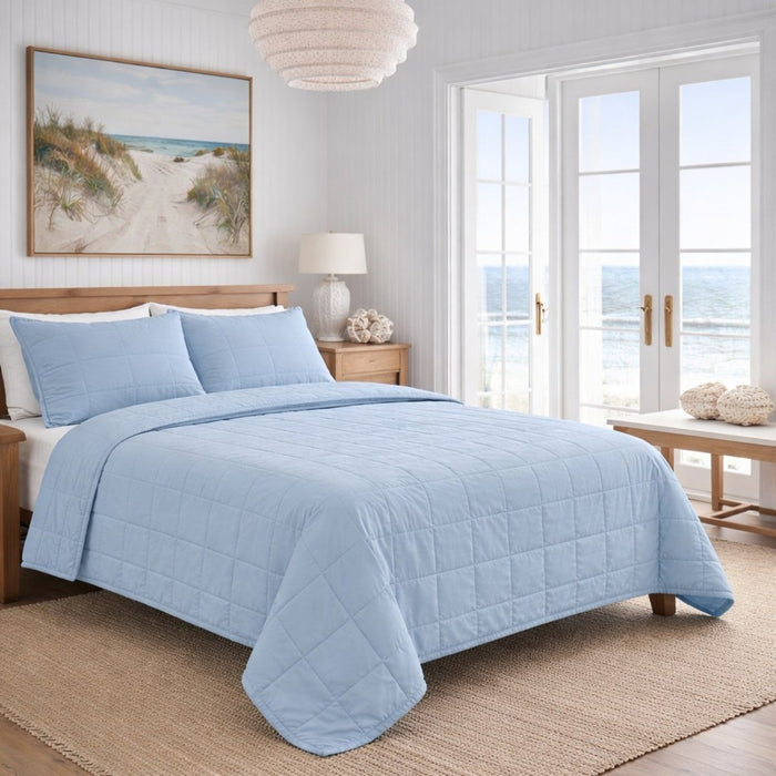 Bedding in Powder Blue Colorway - Ready-to-Bed 2.0 Cotton Canvas Coverlet Set by Ann Gish