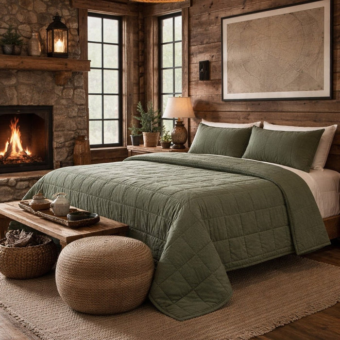 Bedding in Forest Colorway - Ready-to-Bed 2.0 Cotton Canvas Coverlet Set by Ann Gish