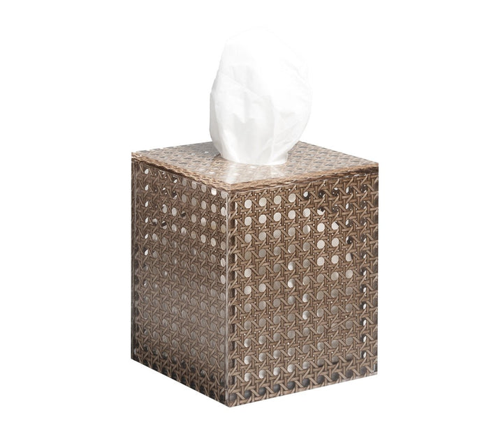 Reed Tissue Box in Brown Kim Seybert Brown 5.25"L x 5.25"W x 6.3"H at FIG LINENS AND HOME 1