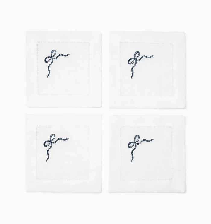Regalo Cocktail Napkins by Sferra Linens in White/Blue at Fig Linens and Home - 1