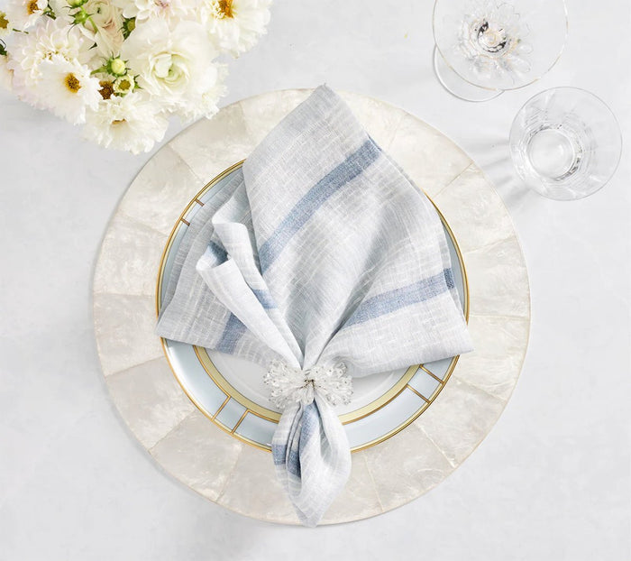 Ribbon Stripe Cloth Napkins in Ivory & Blue Set of 4 | Kim Seybert at Fig Linens and Home 1