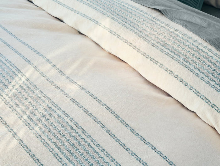 Coyuchi Rippled Stripe Undyed & Surf Organic Bedding at Fig Linens and Home - Fabric Detail View 1