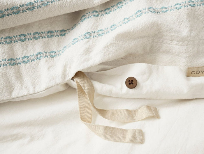 Coyuchi Rippled Stripe Undyed & Surf Organic Bedding at Fig Linens and Home - Duvet Closure