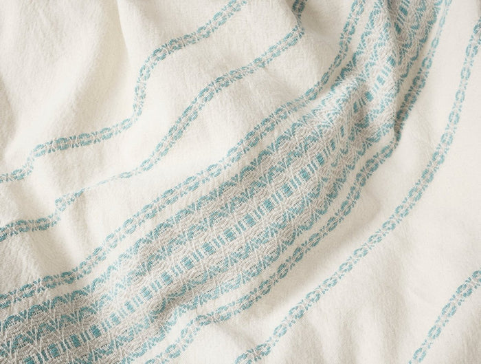 Coyuchi Rippled Stripe Undyed & Surf Organic Bedding at Fig Linens and Home - Fabric Detail View 2