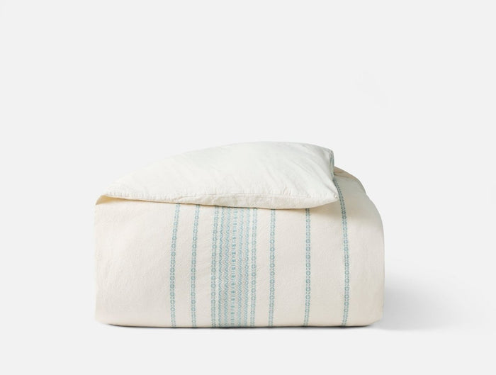 Duvet Cover - Coyuchi Rippled Stripe Undyed & Surf Organic Bedding at Fig Linens and Home