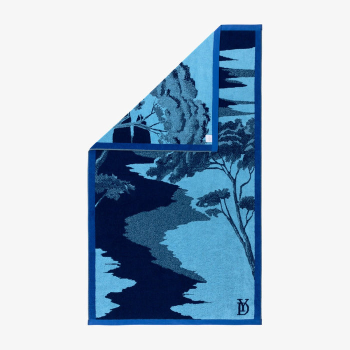 Rive Jacquard Beach Towel by Yves Delorme at Fig Linens and Home - Lifestyle - Color Azure 2