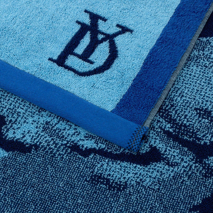 Rive Jacquard Beach Towel by Yves Delorme at Fig Linens and Home - Lifestyle - Color Azure 3