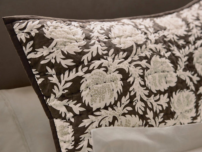 Robles Handstitched Organic Carob w/ Khaki Sham Styled Room View 2 | Coyuchi at Fig Linens and Home