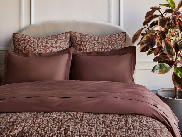 Robles Handstitched Organic Mulberry w/ Carob Sham Styled Room View | Coyuchi at Fig Linens and Home